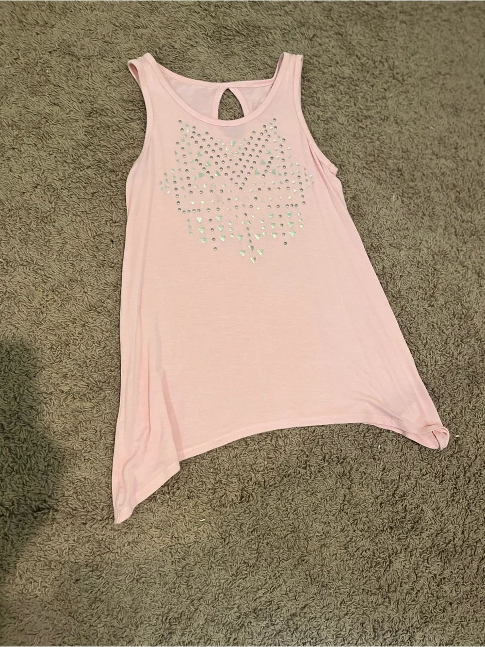 Justice Light Pink Studded Heart Tank